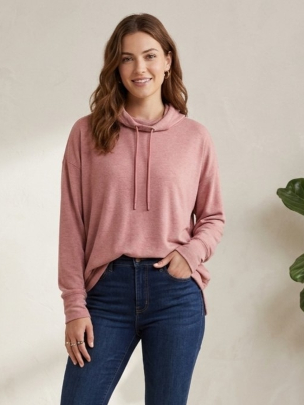 Danskin Dusty Rose Cowl-Neck Pullover Hoodie Size XL